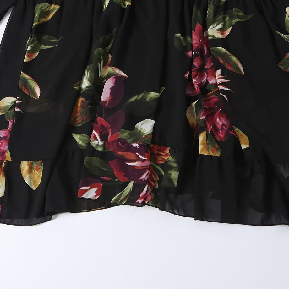 Women’s maxi dress with floral print, tiered skirt and ruffled sleeves Mune Fashion