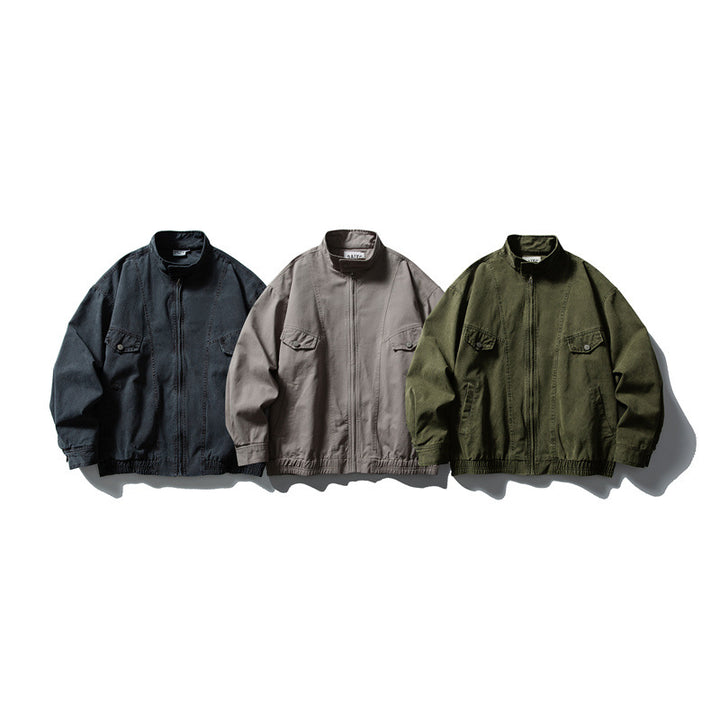 Men's Boxy Field Blouson with Stand-up Collar, Front Zip and Flap Pockets Mune Fashion