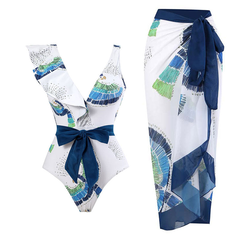 Women's Elegant One-Piece Swimsuit with Floral Ruffle Details Mune Fashion