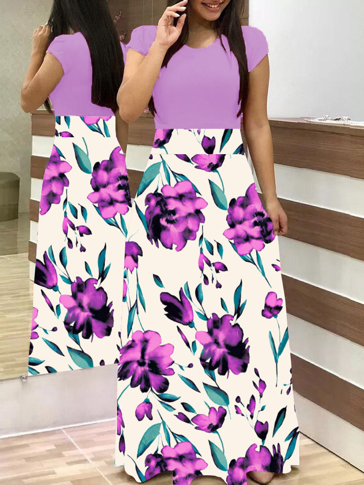 Women's two-piece look maxi dress with fitted jersey top and wide floral skirt Mune Fashion