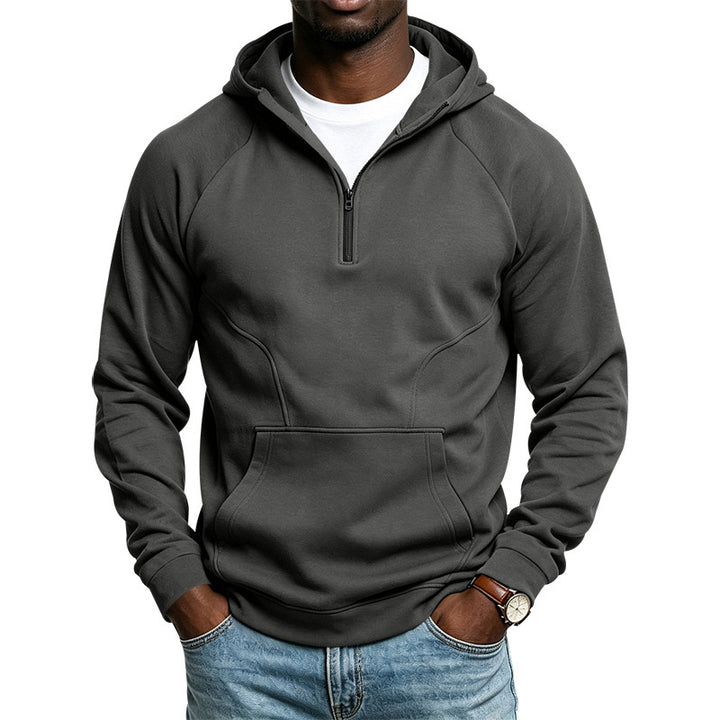 Men's hooded sweatshirt with short zip, kangaroo pocket, and raglan sleeves Mune Fashion