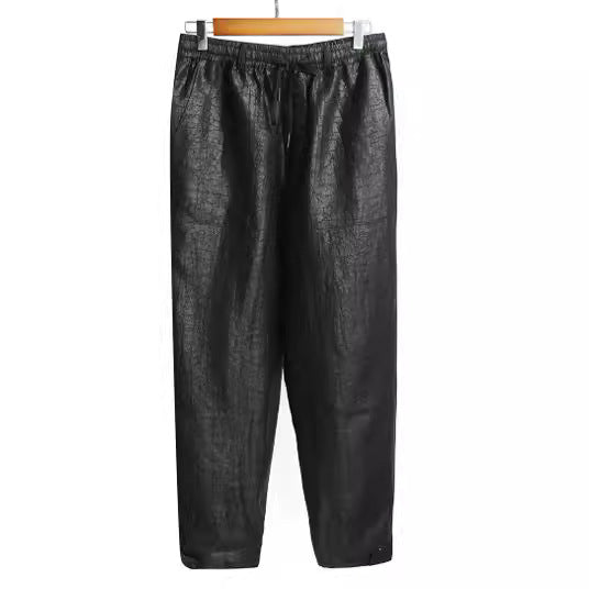 Women's Faux Leather Jogging Pants with Elastic Waistband and Drawstring Mune Fashion
