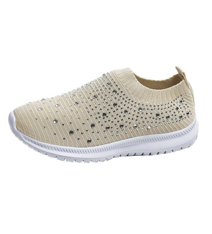 Women’s knitted slipper sneaker with rhinestone embellishment and flexible comfort sole Mune Fashion