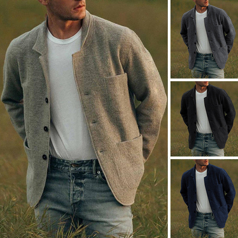 Men's blazer-style cardigan with shirt collar and patch pockets Mune Fashion