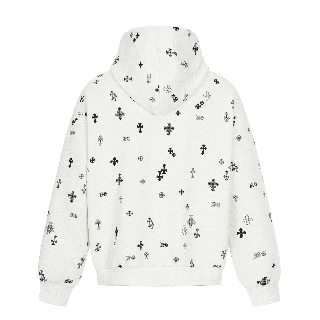 Unisex Boxy Hoodie Jacket with Half Zipper and Allover Print Mune Fashion