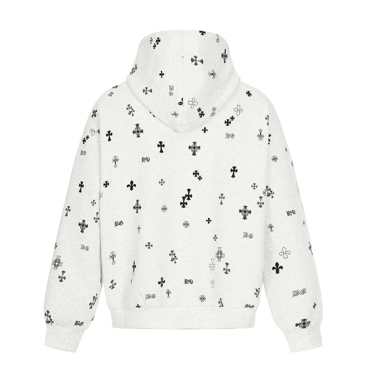 Unisex Boxy Hoodie Jacket with Half Zipper and Allover Print Mune Fashion