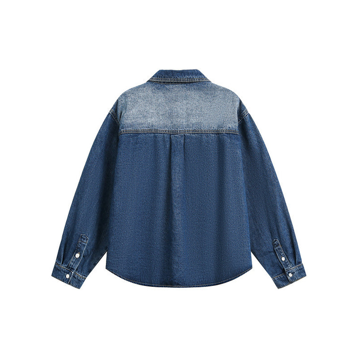 Unisex Oversized Denim Shirt Jacket in Vintage Wash with Patch Chest Pockets Mune Fashion