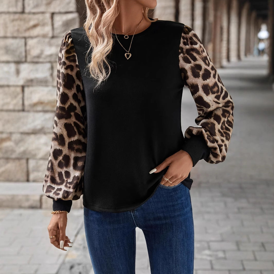 Women's sweatshirt with chiffon balloon sleeves and leopard print Mune Fashion