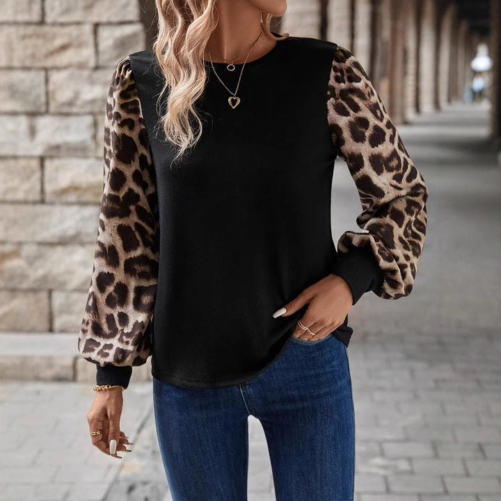 Women's sweatshirt with chiffon balloon sleeves and leopard print Mune Fashion