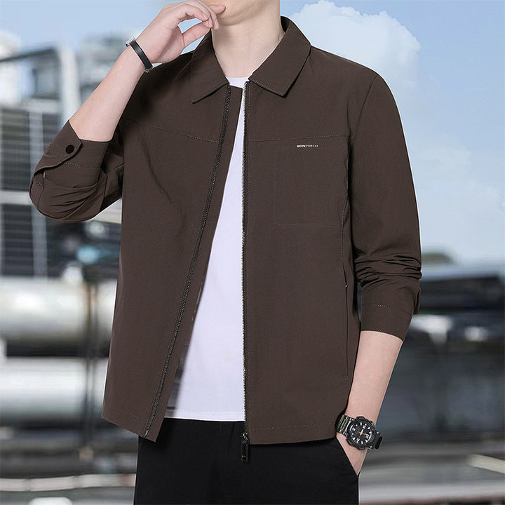 Men's lightweight urban transitional jacket with zipper, stand-up collar, and minimalist design Mune Fashion