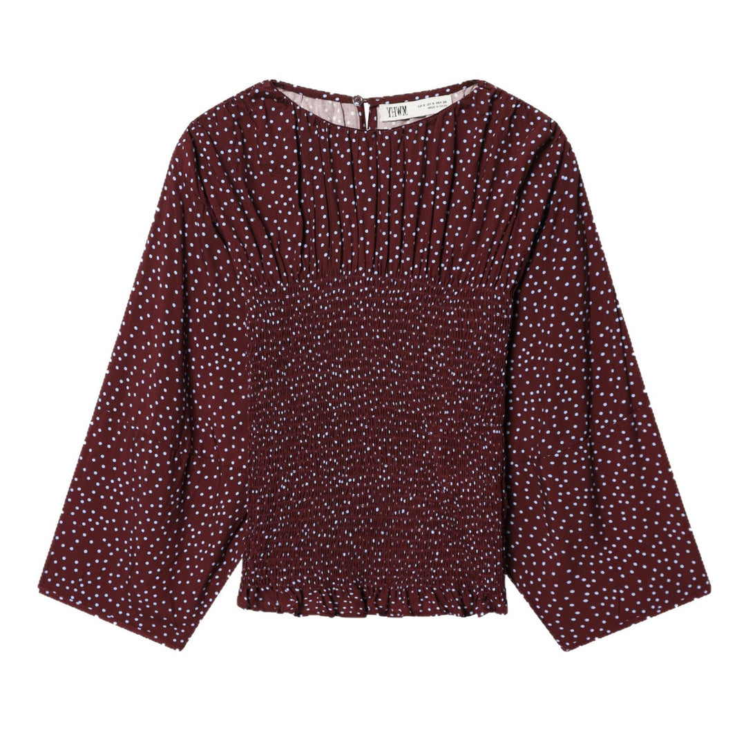 Women's smock blouse with elastic gathering and wide trumpet sleeves Mune Fashion