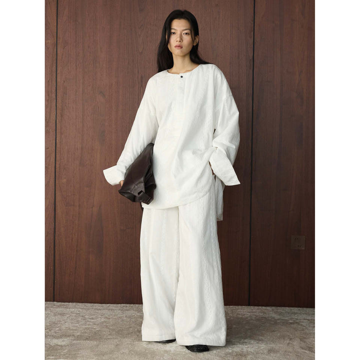 Women Oversized Structured Long Blouse with Round Neck and Extended Hem Mune Fashion