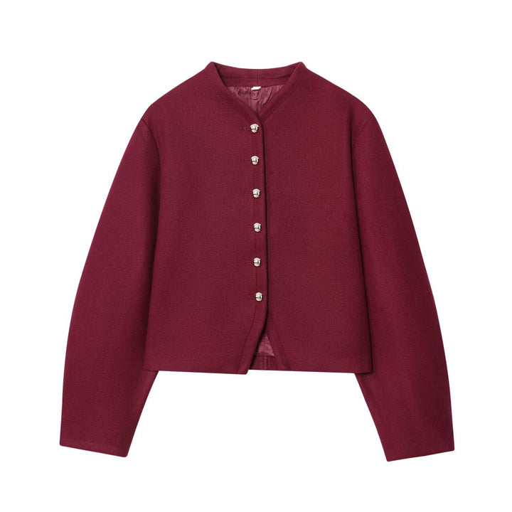 Women’s short jacket made of wool blend with round neck and decorative button placket Mune Fashion