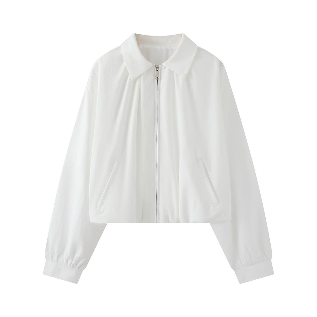 Women's short jacket in cropped bomber style with Kent collar, softshell look and elastic cuffs Mune Fashion