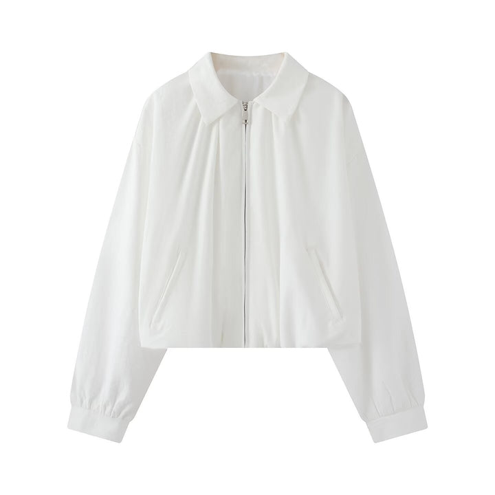 Women's short jacket in cropped bomber style with Kent collar, softshell look and elastic cuffs Mune Fashion
