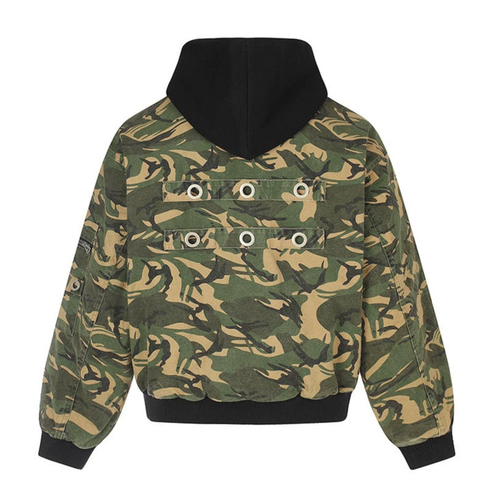 Ladies Oversize Utility Bomber Jacket with Hood, Zip Front and Sleeve Pocket Mune Fashion