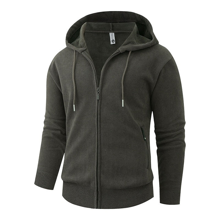 Men's Hooded Fleece Jacket with Full Zip and Ribbed Cuffs Mune Fashion