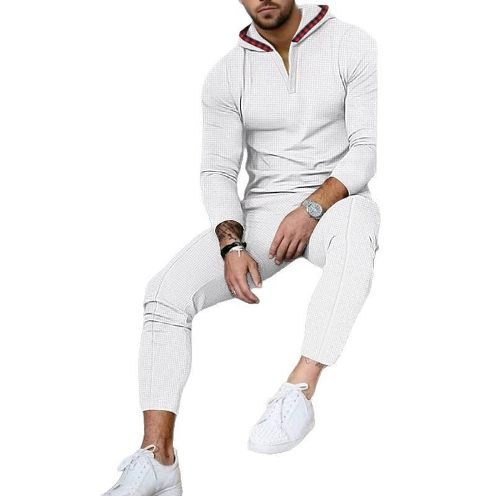 Men's Nano Slim-Fit Waffle Knit Hoodie Set with Half Zip, Contrast Lined Hood and Tapered Jogging Pants Mune Fashion