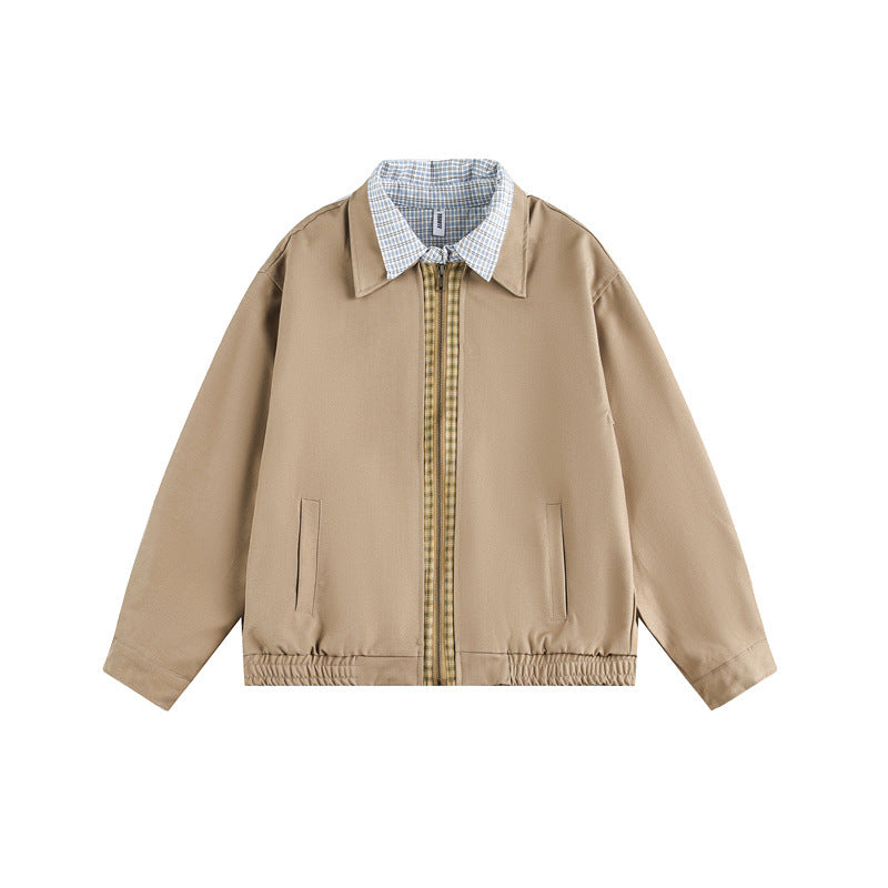 Unisex Boxy bomber jacket with contrasting zipper strip and checked inner collar Mune Fashion