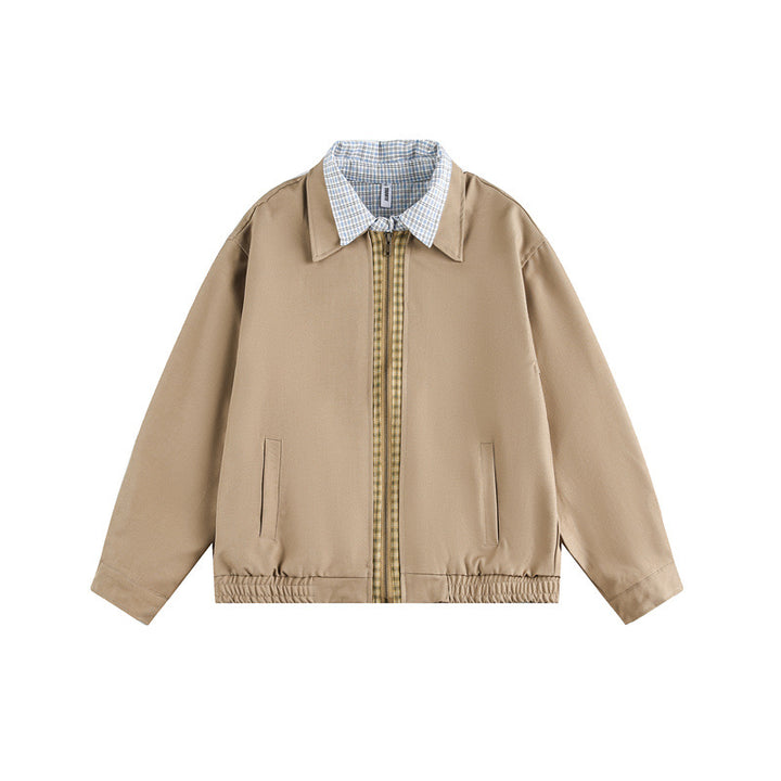Unisex Boxy bomber jacket with contrasting zipper strip and checked inner collar Mune Fashion