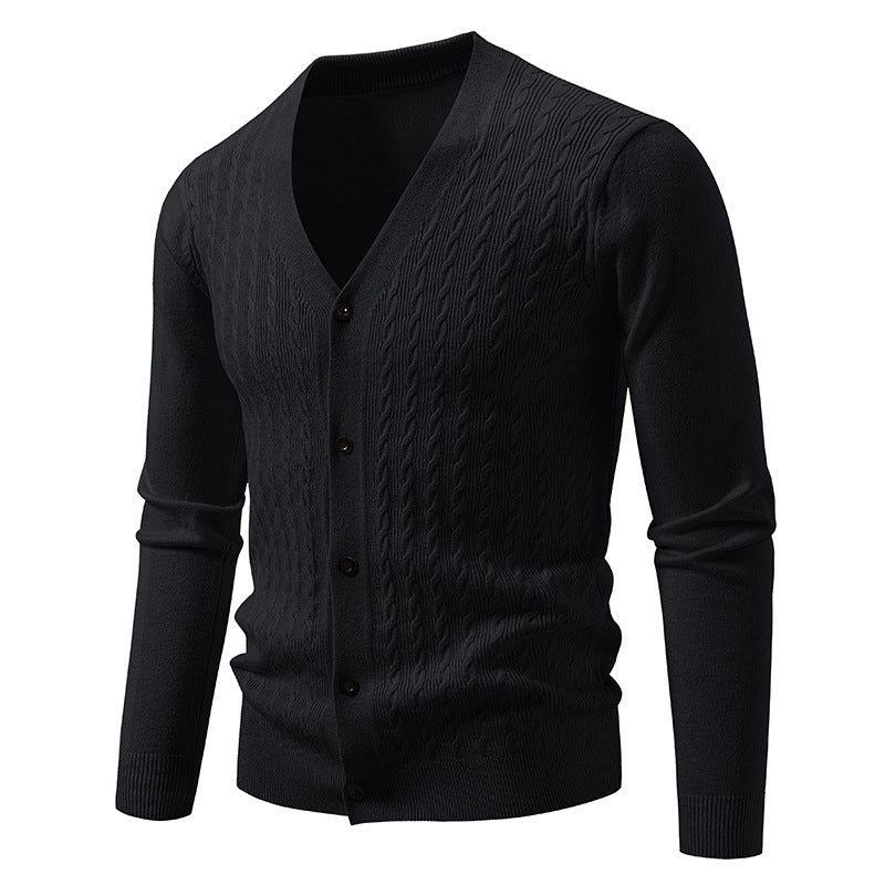 Men's fine knit cardigan with cable pattern, V-neck and button placket Mune Fashion