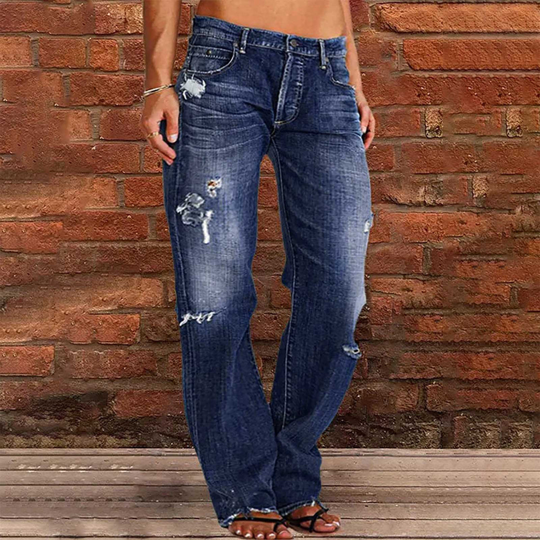 Women wide ripped jeans with high waist Relaxed Fit and frayed hem Mune Fashion