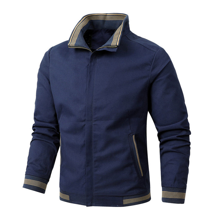 Men's sporty-urban Harrington jacket with striped stand-up collar and concealed snap button placket Mune Fashion
