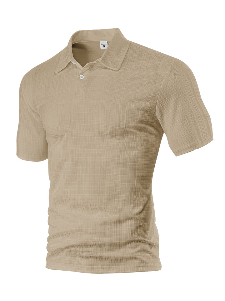 Men's light structured short sleeve polo with shirt collar and single button placket Mune Fashion