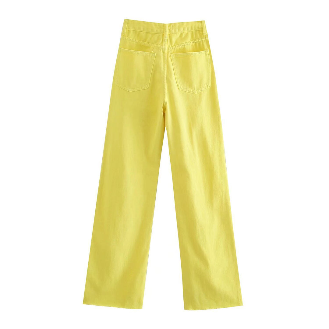 Women's high-waisted wide-cut jeans with wide leg, high waist and raw hem Mune Fashion