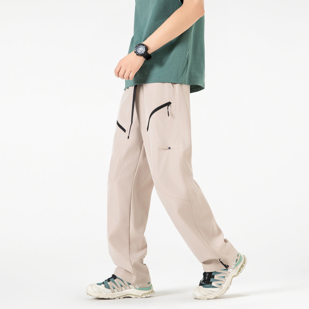 Men's Wide Technical Cargo Pants with Drawstring Waistband, Adjustable Leg Openings and Zipper Pockets Drune