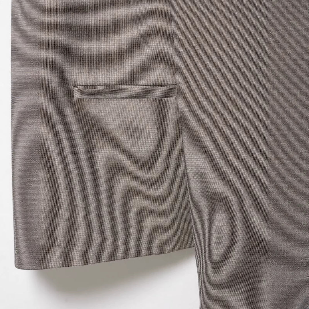 Women's Short Blazer with Asymmetrical Button Placket and Stand-up Collar Mune Fashion