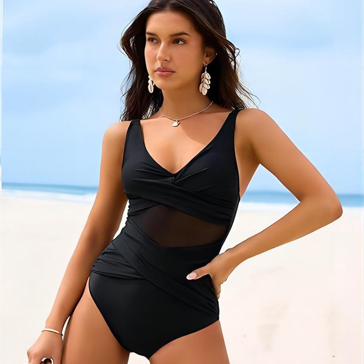 Women’s One-Piece Swimsuit with Sophisticated Wrap Design and Elastic Inserts Mune Fashion