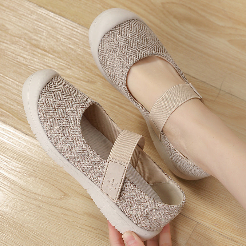 Ladies' comfortable knitted strap ballerina with adjustable hook-and-loop fastener and flexible rubber outsole Mune Fashion