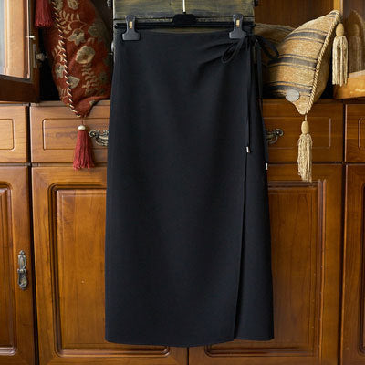 Women Wrap Midi Skirt with Waistband and Straight Fall Mune Fashion
