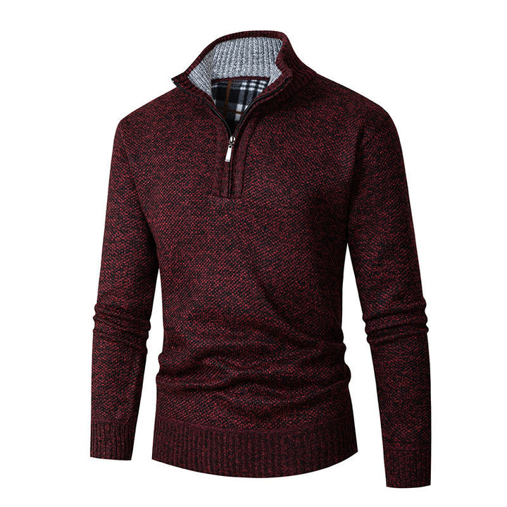 Men's Melange Structured Half-Zip Sweater with Thermo Inner Collar and Ribbed Hem Mune Fashion