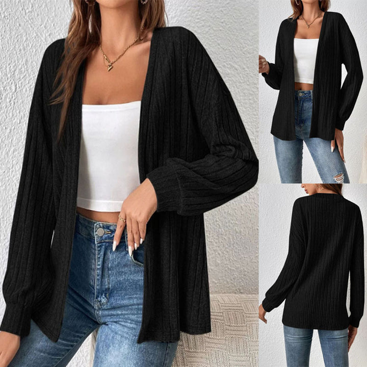 Women's Open Ribbed Long Cardigan made of fine knit with Oversized Sleeves Mune Fashion