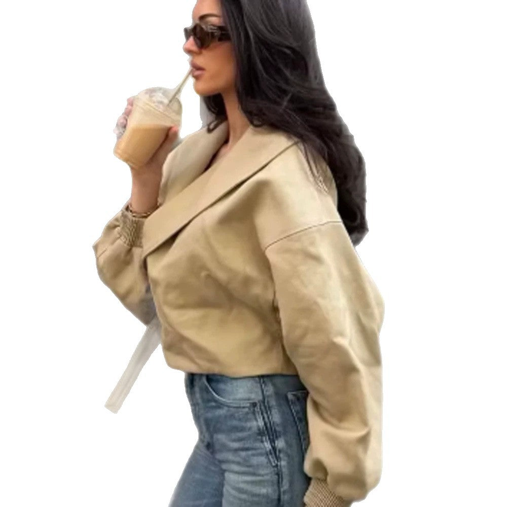 Women’s Short Blouson with Boxy Cropped Silhouette, Balloon Sleeves and Buckle Detail Mune Fashion