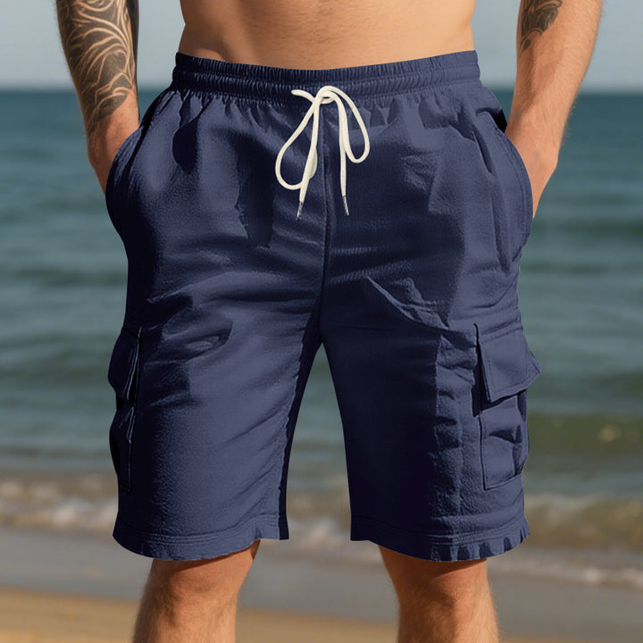 Men's travel and outdoor bermuda shorts with elastic drawstring waistband, security inner pocket and front flap pockets Mune Fashion