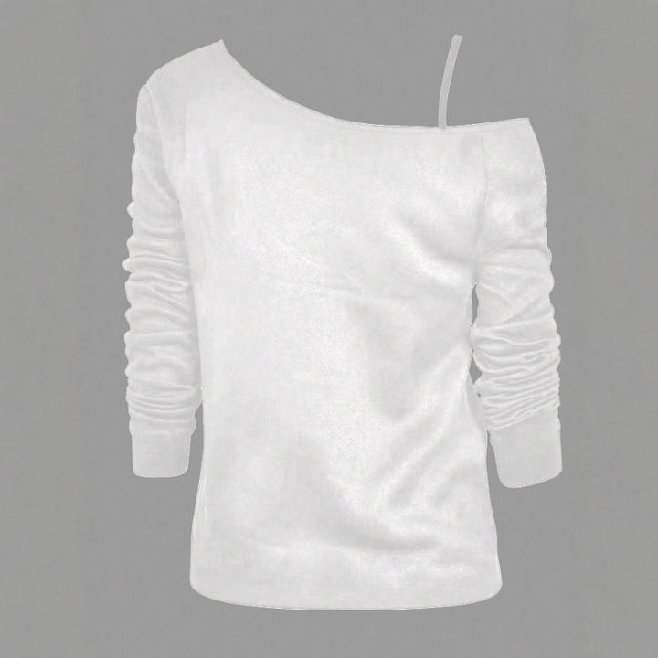 Women's asymmetrical off-shoulder long sleeve shirt with double lip print, relaxed oversized fit and soft cotton mix Mune Fashion