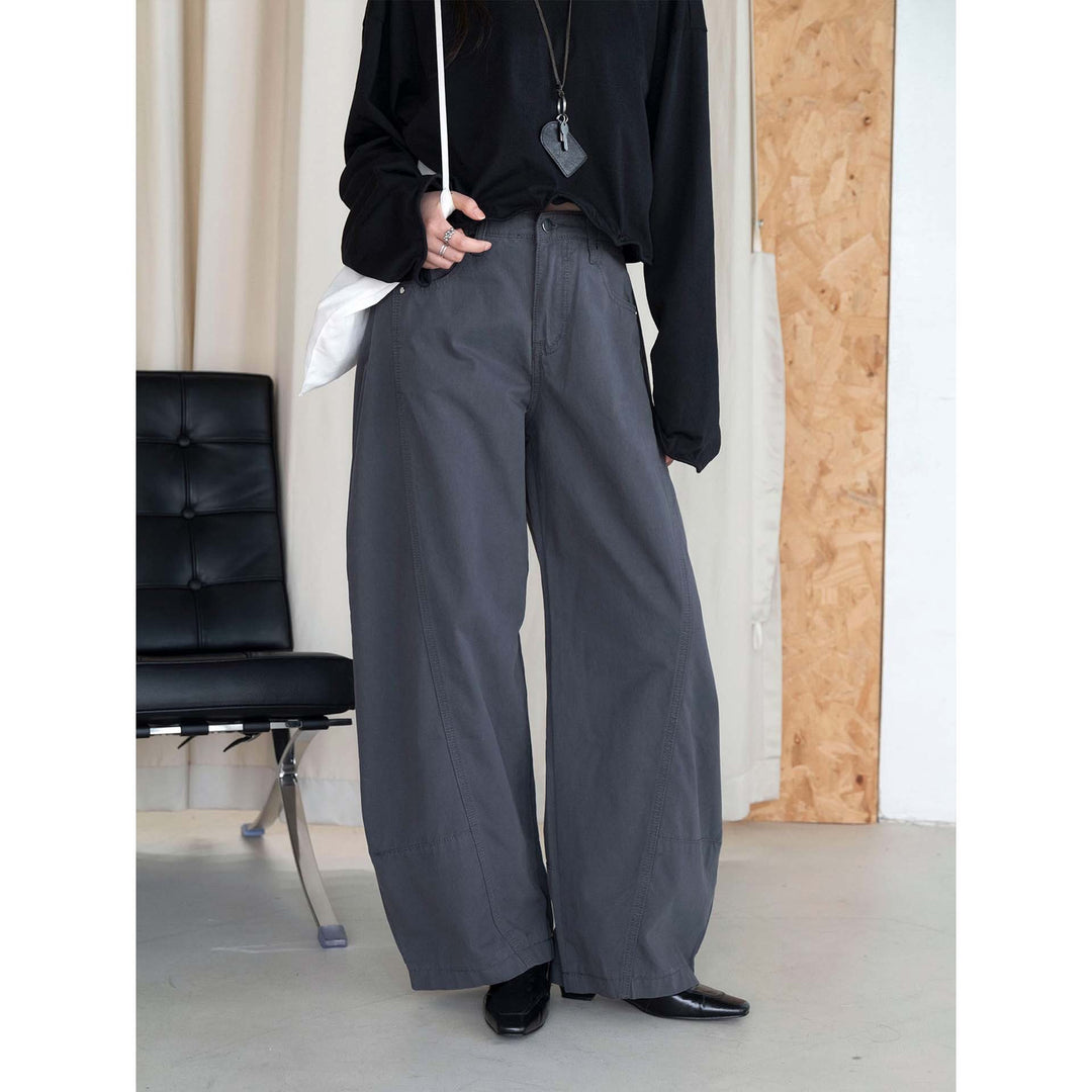 Women's Wide High-Waist Cotton Jeans with Drop Crotch and Five-Pocket Mune Fashion