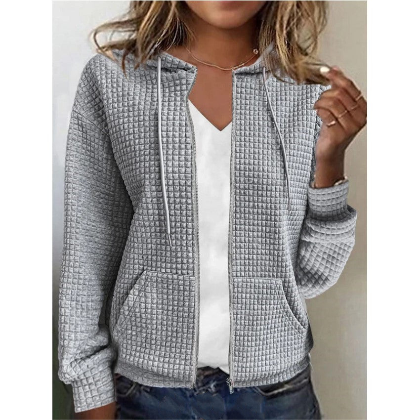 Women's hooded jacket with waffle structure, zipper and inset pockets Mune Fashion