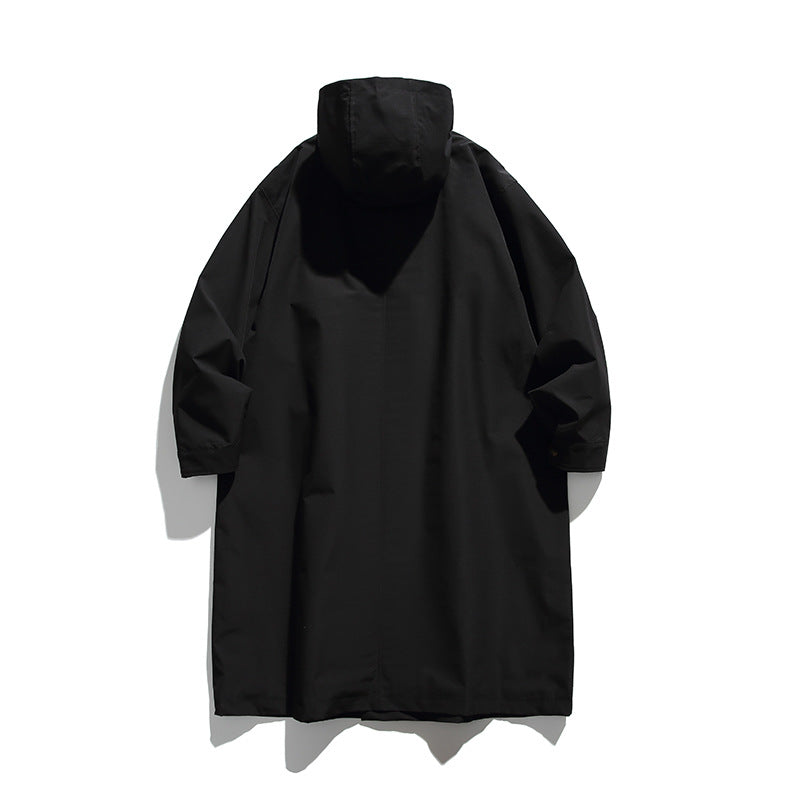 Unisex Longer Hooded Coat in Boxy Cut with Concealed Button Placket and Large Flap Pockets Mune Fashion