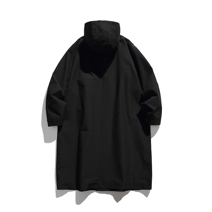 Unisex Longer Hooded Coat in Boxy Cut with Concealed Button Placket and Large Flap Pockets Mune Fashion