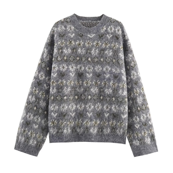 Women Oversize Jacquard Sweater made of soft Mohair mix with round neck Mune Fashion