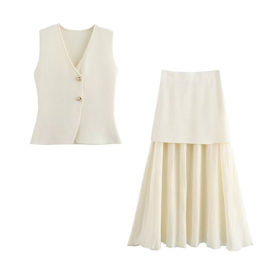 Women Two-Layer Chiffon Maxi Skirt with Smooth Hip Yoke and A-Line Fall Mune Fashion