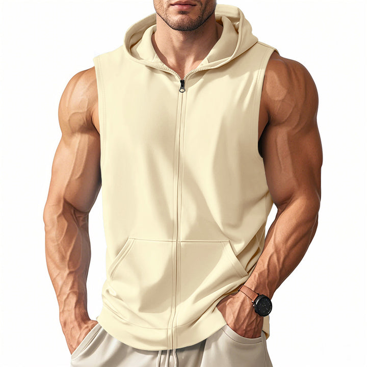 Men's muscle-fit training hoodie vest with zipper and kangaroo pocket Mune Fashion