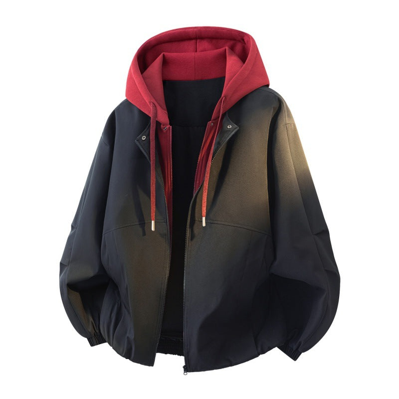 Men's Oversize Layered Look Bomber Jacket with Contrasting Hooded Inner Jacket and Elastic Hem Mune Fashion