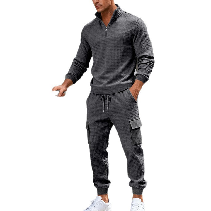 Men's nan cargo jogger suit with half zipper, structured waffle knit look and elastic waistband Mune Fashion