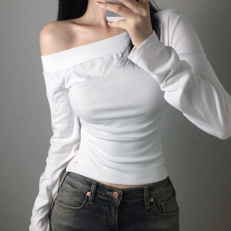 Women's off-the-shoulder long sleeve shirt with tailored silhouette and side button placket Mune Fashion