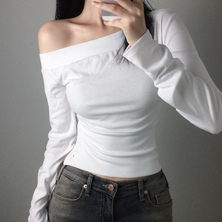 Women's off-the-shoulder long sleeve shirt with tailored silhouette and side button placket Mune Fashion